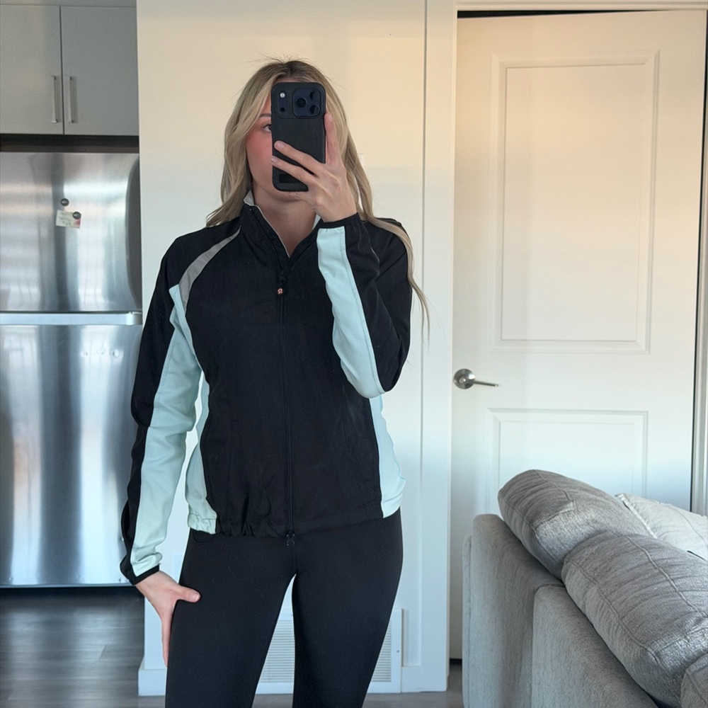 lululemon athletica Light Blue and Black Colorblock Bomber Jacket